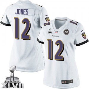 Femmes Nike Baltimore Ravens # 12 Jacoby Jones Élite blanc Super Bowl XLVII NFL Maillot Magasin