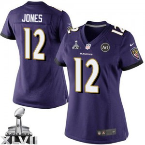 Femmes Nike Baltimore Ravens # 12 Jacoby Jones élite Purple équipe couleur Super Bowl XLVII NFL Maillot Magasin