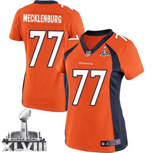 Femmes Nike Denver Broncos # 77 Karl Mecklembourg équipe élite d'Orange couleur Super Bowl XLVIII NFL Maillot Magasin