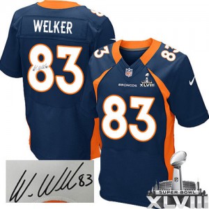 Hommes Nike Denver Broncos # 83 Wes Welker Élite Navy bleu alternent autographié Super Bowl XLVIII NFL Maillot Magasin
