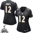 Women Nike Baltimore Ravens &12 Jacoby Jones Elite Black Alternate Super Bowl XLVII NFL Jersey