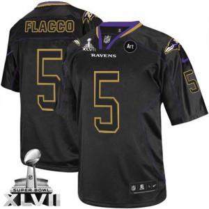 Hommes Nike Baltimore Ravens # 5 Joe Flacco Élite Lights Out noir Super Bowl XLVII NFL Maillot Magasin