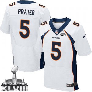 Hommes Nike Denver Broncos # 5 Matt Prater Élite blanc Super Bowl XLVIII NFL Maillot Magasin