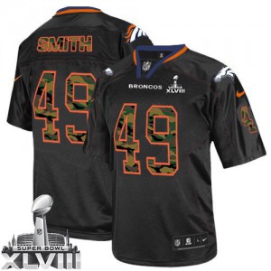 Hommes Nike Denver Broncos # 49 Dennis Smith élite Camo noir mode Super Bowl XLVIII NFL Maillot Magasin