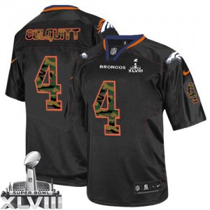 Hommes Nike Denver Broncos # 4 Britton Colquitt élite Camo noir mode Super Bowl XLVIII NFL Maillot Magasin
