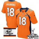 Men Nike Denver Broncos &18 Peyton Manning Orange Team Color Elite Autographed Super Bowl XLVIII NFL Jersey