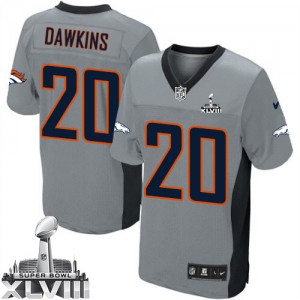 Hommes Nike Denver Broncos # 20 Brian Dawkins Élite gris ombre Superbowl XLVIII NFL Maillot Magasin