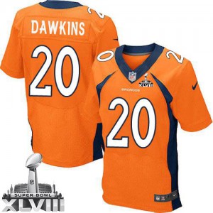 Couleur Super Bowl XLVIII NFL maillot de l'équipe Hommes Nike Denver Broncos # 20 Brian Dawkins Élite Orange