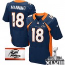 Men Nike Denver Broncos &18 Peyton Manning Navy Blue Alternate Elite Autographed Super Bowl XLVIII NFL Jersey