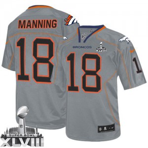 Hommes Nike Denver Broncos # 18 Peyton Manning élite Lights Out gris Super Bowl XLVIII NFL Maillot Magasin
