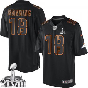 Hommes Nike Denver Broncos # 18 Peyton Manning élite noire Impact Super Bowl XLVIII NFL Maillot Magasin