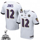 Men Nike Baltimore Ravens &12 Jacoby Jones Elite White Super Bowl XLVII NFL Jersey