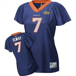 Reebok Denver Broncos # 7 John Elway Bleu femmes champ flirtent avec le Super Bowl Patch premier ministre EQT Throwback NFL Jer