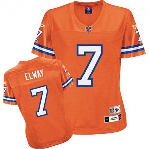 Les Broncos de Denver de Reebok # 7 John Elway Orange femmes Throwback équipe NFL maillot de couleur