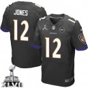 Men Nike Baltimore Ravens &12 Jacoby Jones Elite Black Alternate Super Bowl XLVII NFL Jersey