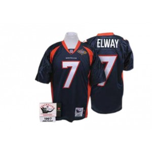 Mitchell et Ness Denver Broncos # 7 John Elway Navy Bleu Super Bowl Patch Throwback authentique NFL maillot