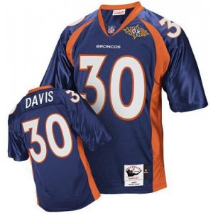 Mitchell et Ness Denver Broncos # 30 bleu marine de Terrell Davis Super Bowl Patch Throwback authentique NFL maillot