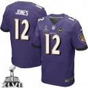 Men Nike Baltimore Ravens &12 Jacoby Jones Elite Purple Team Color Super Bowl XLVII NFL Jersey