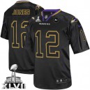 Men Nike Baltimore Ravens &12 Jacoby Jones Elite Lights Out Black Super Bowl XLVII NFL Jersey
