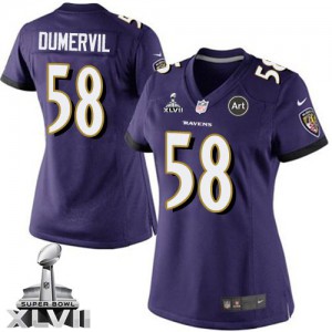 Femmes Nike Baltimore Ravens # 58 Elvis Dumervil élite Purple équipe couleur Super Bowl XLVII NFL Maillot Magasin