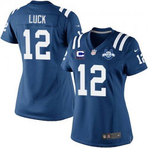 Femmes Nike Indianapolis Colts # 12C Andrew Luck couleur bleu roi élite équipe Patch 30 saisons Patch NFL Maillot Magasin