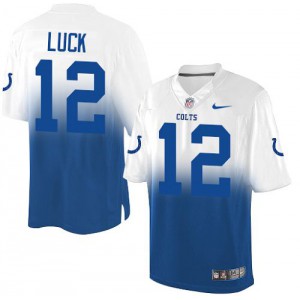 Hommes Nike Indianapolis Colts # 12 Andrew Luck élite Blanc/Indigo bleu Fadeaway NFL Maillot Magasin