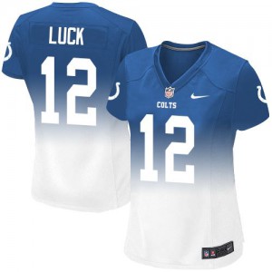 Femmes Nike Indianapolis Colts # 12 Andrew Luck élite Blanc/Indigo bleu Fadeaway NFL Maillot Magasin