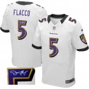 Men Nike Baltimore Ravens &5 Joe Flacco White Elite Autographed NFL Jersey