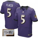 Men Nike Baltimore Ravens &5 Joe Flacco Purple Team Color Elite Autographed NFL Jersey