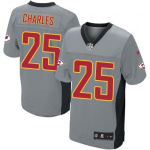 Hommes Nike Chiefs de Kansas City # 25 Jamaal Charles élite gris ombre NFL Maillot Magasin