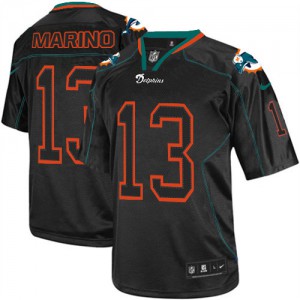 Hommes Nike Dolphins de Miami # 13 Dan Marino élite Lights Out noir NFL Maillot Magasin