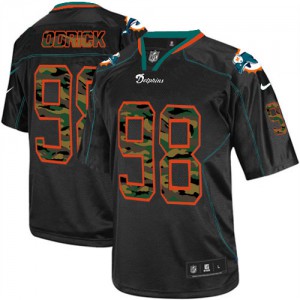 Hommes Nike Dolphins de Miami # 98 Jared Odrick Élite noire Camo Fashion NFL Maillot Magasin