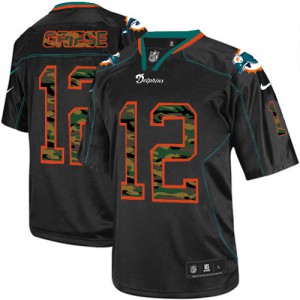 Hommes Nike Dolphins de Miami # 12 Bob Griese Élite noire Camo Fashion NFL Maillot Magasin
