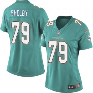 Femmes Nike Dolphins de Miami # 79 Derrick Shelby Élite Aqua vert couleur de l'équipe NFL Maillot Magasin