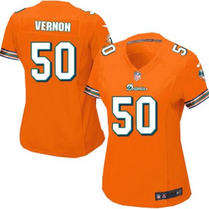 Femmes Nike Dolphins de Miami # 50 Olivier Vernon élite Orange alternent NFL Maillot Magasin