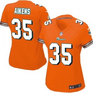 Femmes Nike Dolphins de Miami # 35 Walt Aikens élite Orange alternent NFL Maillot Magasin