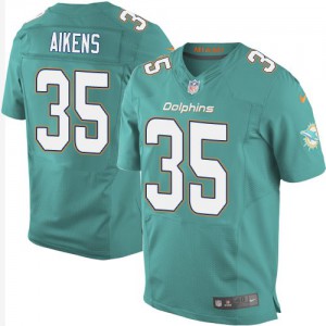 Hommes Nike Dolphins de Miami # 35 Walt Aikens élite Aqua vert équipe NFL Maillot Magasin de couleur