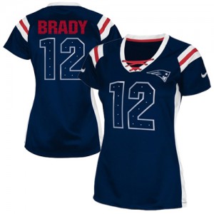 Femmes Nike New England Patriots # 12 bleu marine élite à Tom Brady le projet Shimmer NFL Maillot Magasin