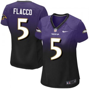 Femmes Nike Baltimore Ravens # 5 Joe Flacco Élite violet/noir Fadeaway NFL Maillot Magasin