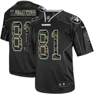 Hommes Nike Las Vegas Raiders # 81 Tim Brown Élite noire Camo Fashion NFL Maillot Magasin
