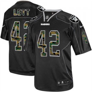 Hommes Nike Las Vegas Raiders # 42 Ronnie Lott Élite noire Camo Fashion NFL Maillot Magasin