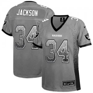 Femmes Nike Las Vegas Raiders # 34 Bo Jackson Élite gris Drift mode NFL Maillot Magasin