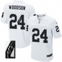 Men Nike Oakland Raiders &24 Charles Woodson Elite White Autographed NFL Jersey