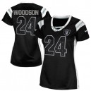 Women Nike Oakland Raiders &24 Charles Woodson Elite Black Draft Him Shimmer NFL Jersey
