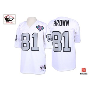 Mitchell et Ness Las Vegas Raiders # 81 Tim Brown 1994 blanc argent no 75e Patch authentiques NFL maillot