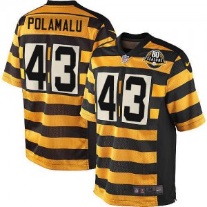 Jeunesse Nike Pittsburgh Steelers # 43 Troy Polamalu Élite jaune/noir alternent 80e anniversaire Throwback NFL Maillot Magasin