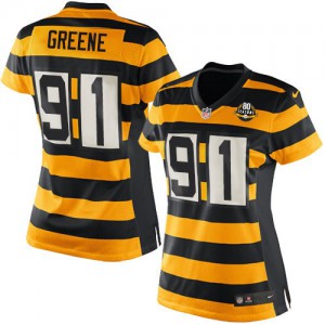 Femmes Nike Pittsburgh Steelers # 91 Kevin Greene élite jaune/noir alternent 80e anniversaire Throwback NFL Maillot Magasin