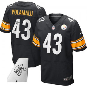 Hommes Nike Pittsburgh Steelers # Élite de couleur 43 Troy Polamalu Noir équipe dédicacée NFL Maillot Magasin