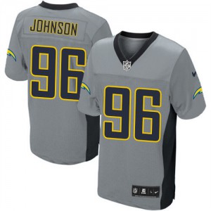 Hommes Nike San Diego Chargers # 96 Jarret Johnson élite gris ombre NFL Maillot Magasin
