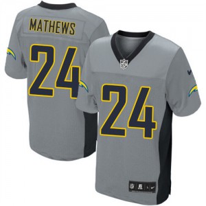 Hommes Nike San Diego Chargers # 24 Ryan Mathews élite gris ombre NFL Maillot Magasin